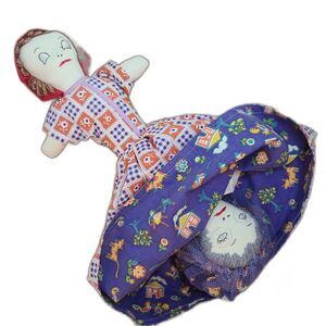 Vintage Topsy Turvy Handmade Folk Art Doll Rag Doll Two Dolls In One Primitive